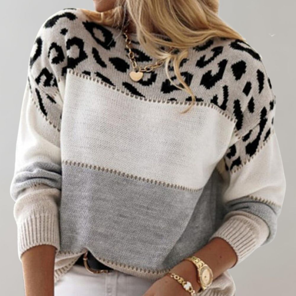 Celeste - Elegant leopard print crew neck sweater