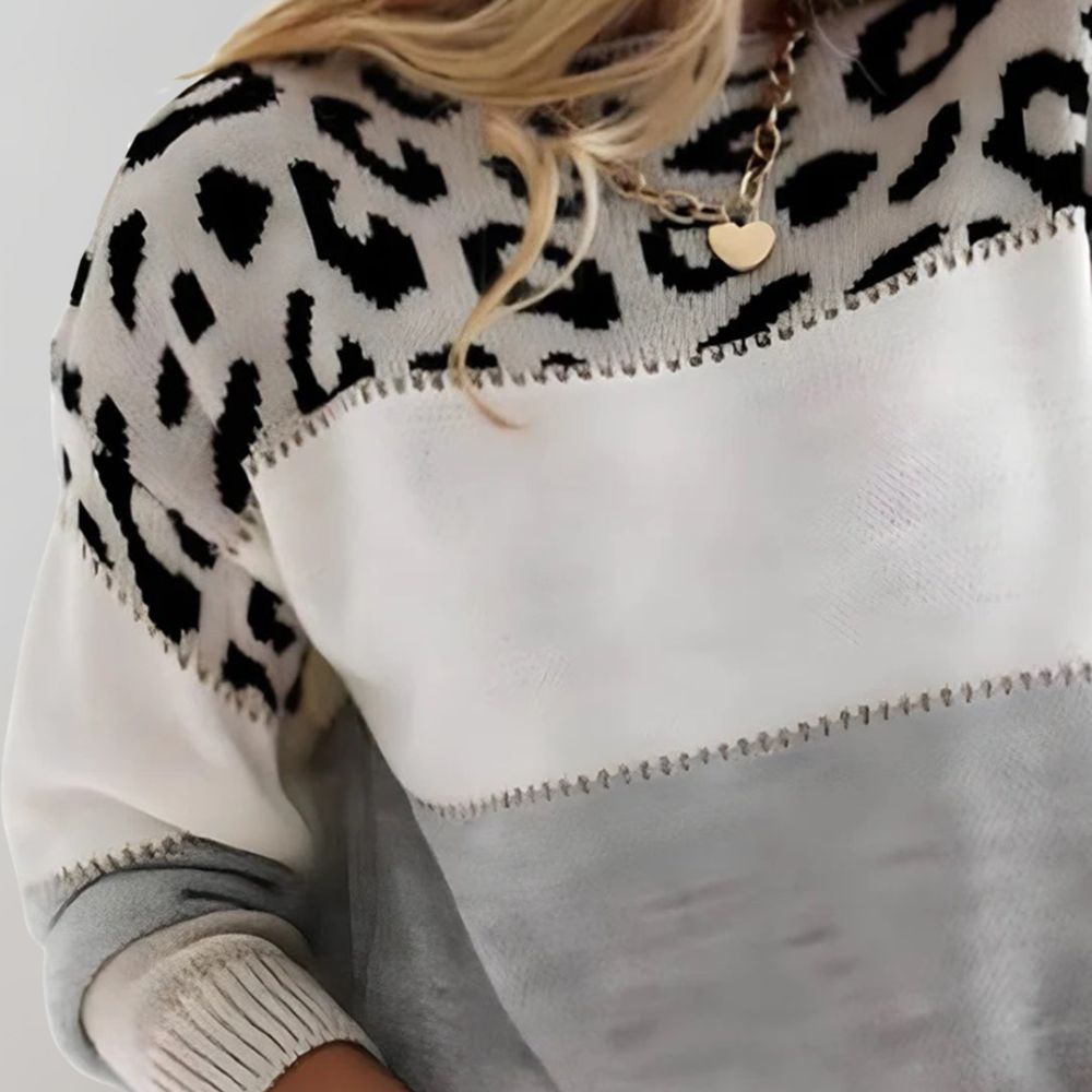 Celeste - Elegant leopard print crew neck sweater