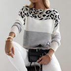 Celeste - Elegant leopard print crew neck sweater