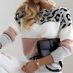 Celeste - Elegant leopard print crew neck sweater
