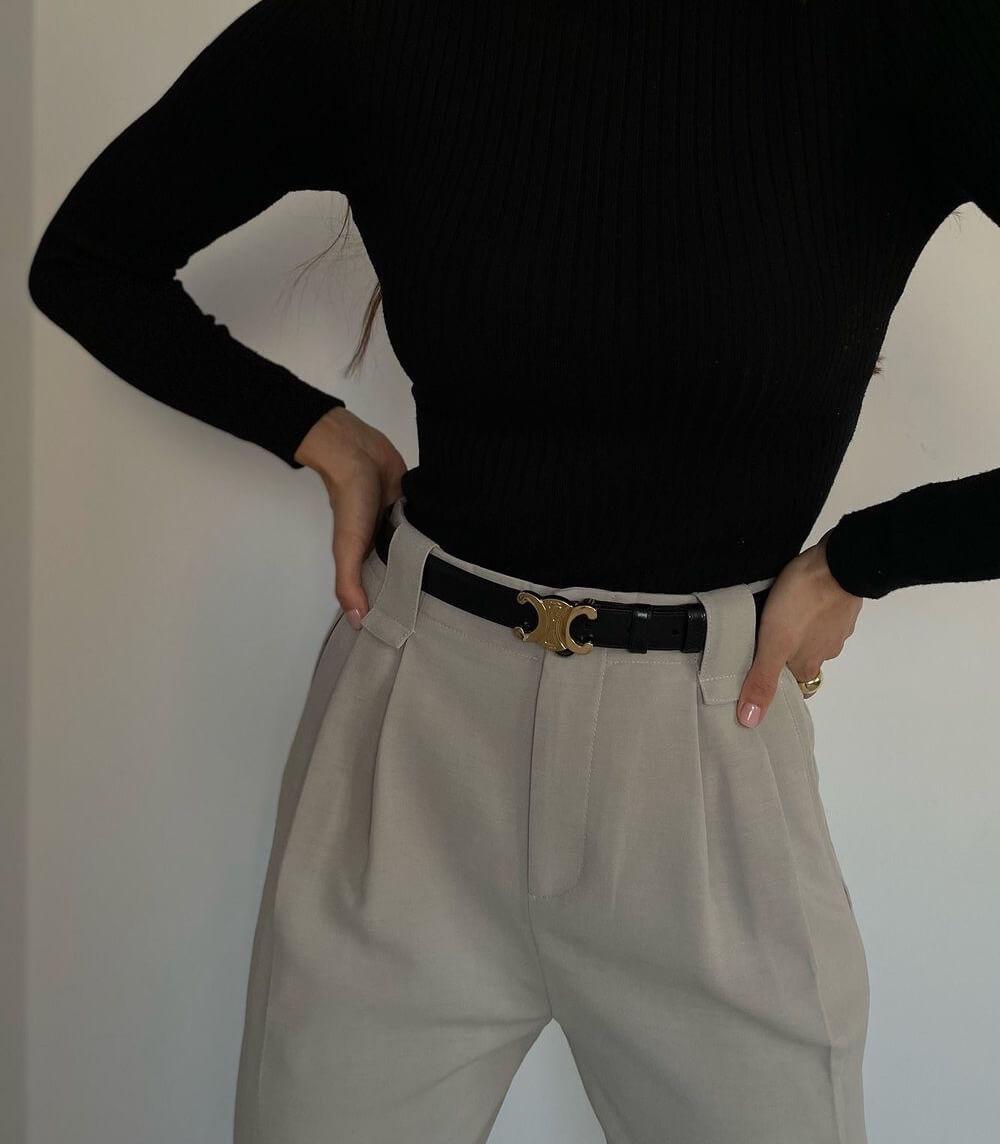 Black Leather Belt with Gold Buckle | Elegance & Versatility for All Occasions