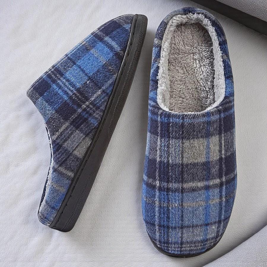 Men’s Classic Plaid Memory Foam Slippers - Warm & Relaxed