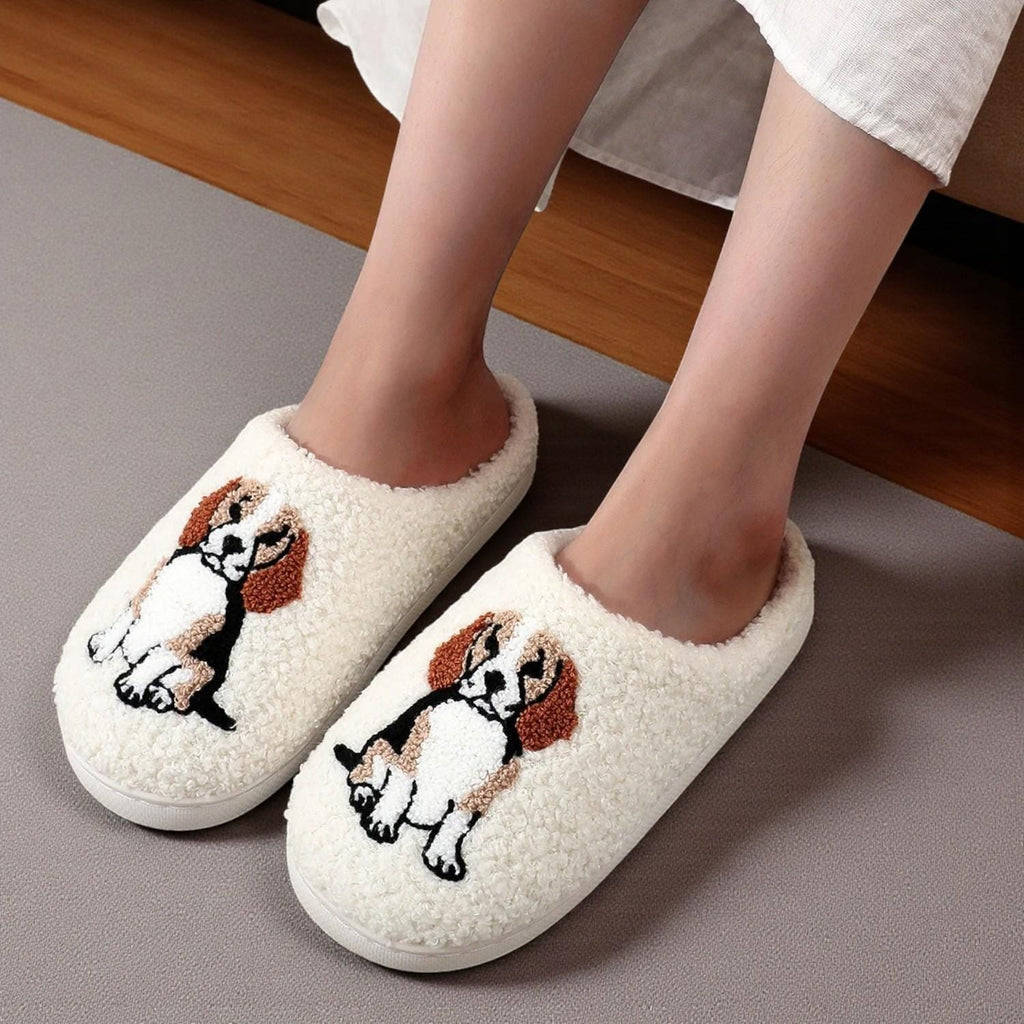 Soft Plush Dog Lover House Slippers - Beagle Indoor Footwear For Women