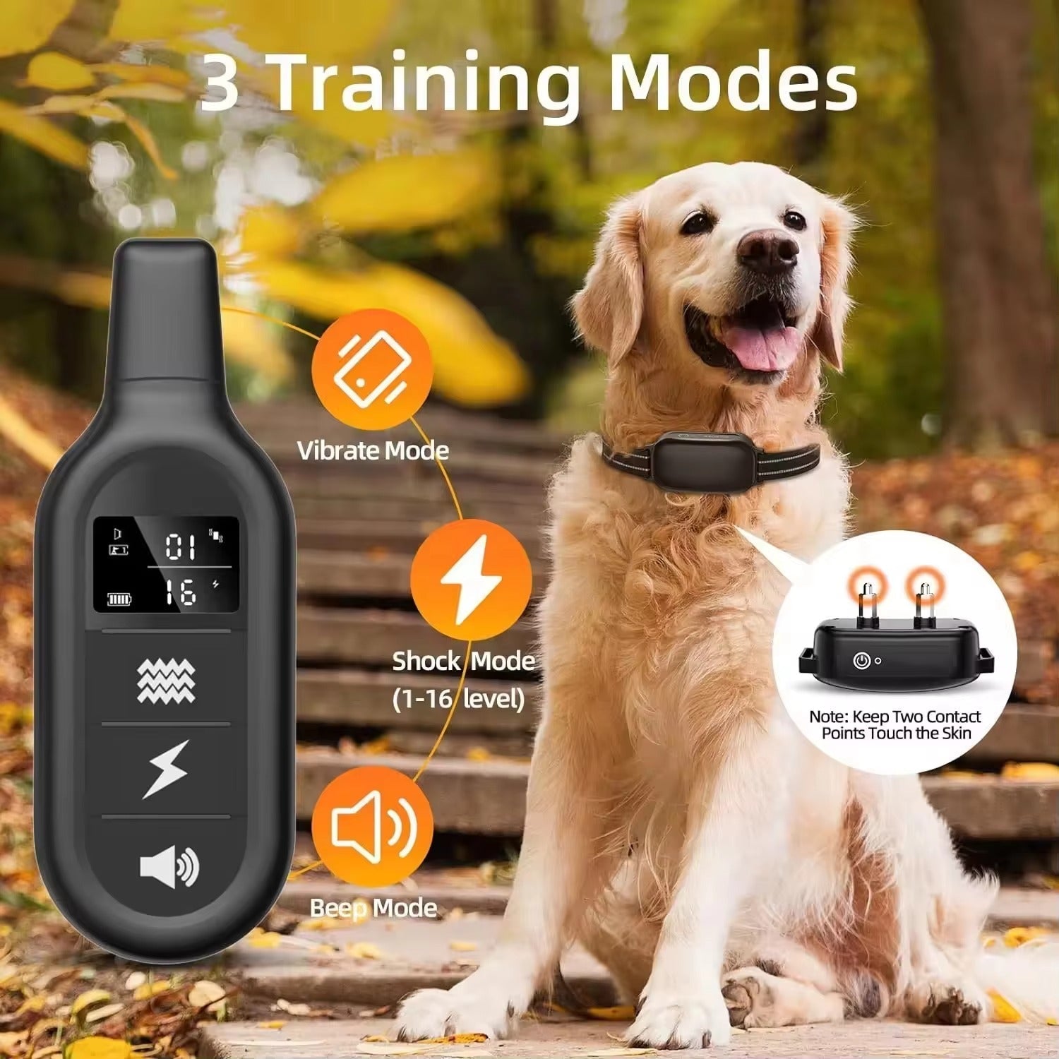 Electric Dog Training Collar with Remote Control, Waterproof, 16 Adjustable Shock Levels, 1000m Range, Beep & Vibration Modes- Mansuri